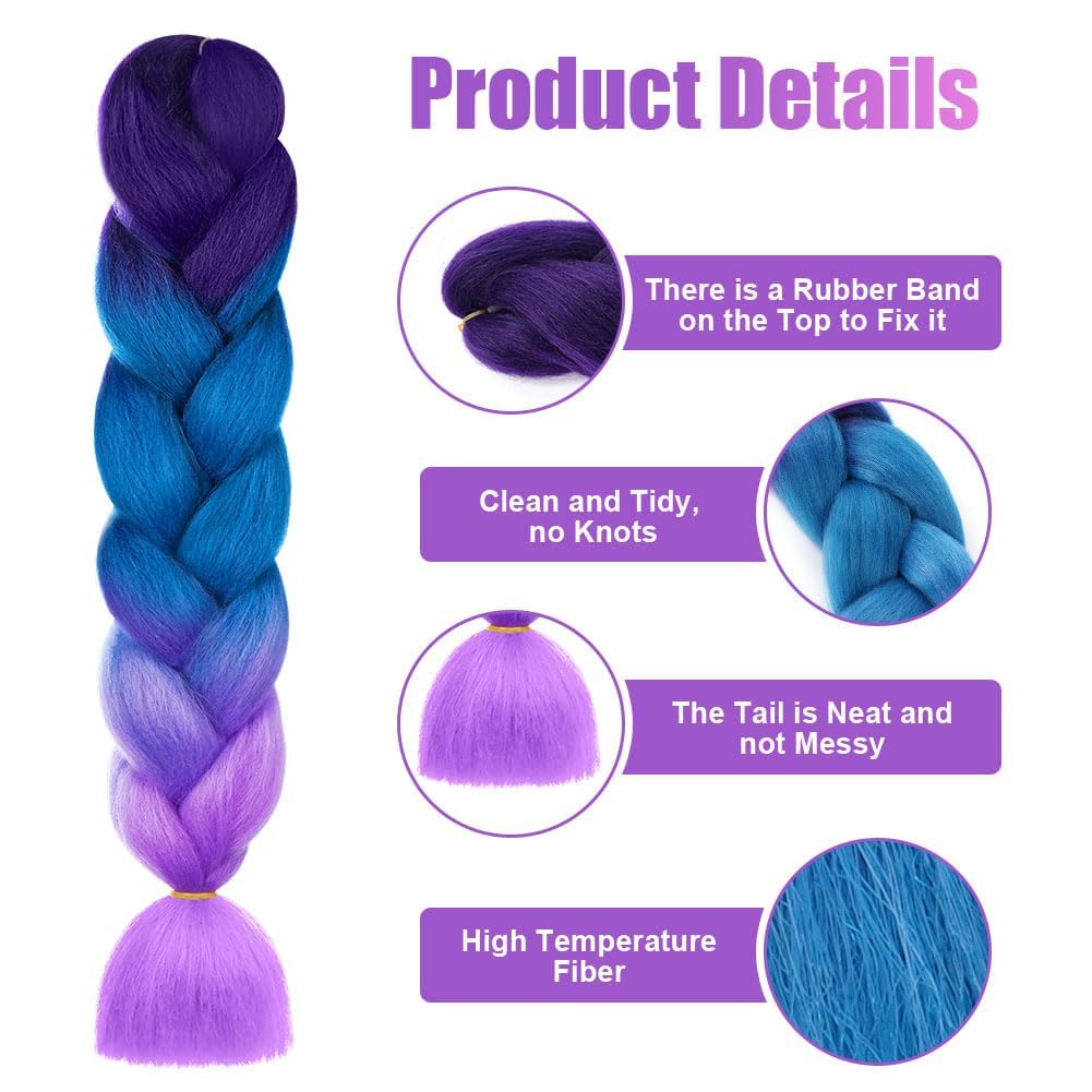AUYAO Braiding Hair Extensions, 3Pcs Gradient Braid Hair Extension, Jumbo Braids Hair Extension Synthetic Wig - Image 3