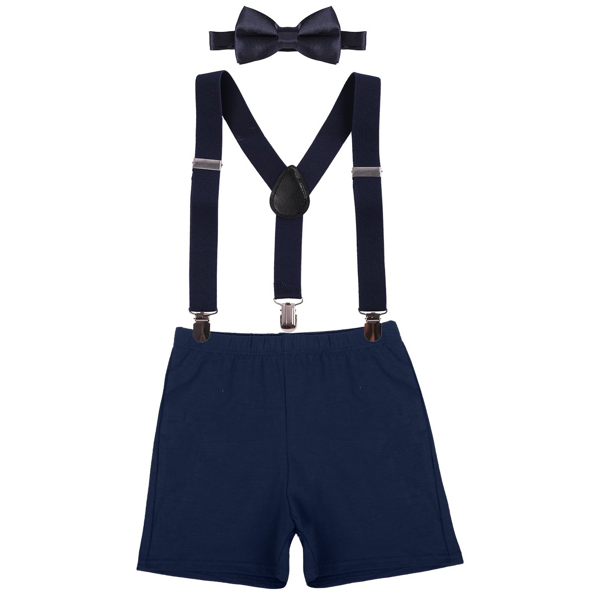 Cake Smash Outfit Baby Boys 1st 2nd Birthday Bloomers Diaper Cover + Bow Tie + Y-back Suspenders Pants Boxer Shorts Tuxedo Clothes 3Pcs Set for Photo Shoot Prop Party Navy Blue 12-18 Months