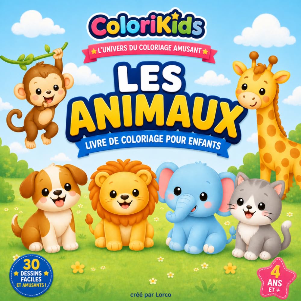 Livre de Coloriage 4 ans : Les Animaux: 30 dessins amusants et faciles – Gros traits et format (21,6/21,6 cm) adaptés aux petites mains - Une activité parfaite pour développer la créativité !