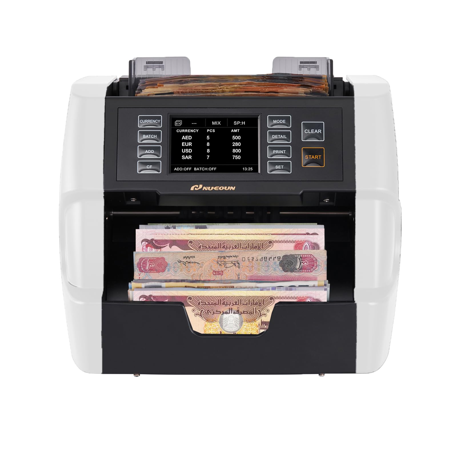 NUCOUN Mixed Denomination Note Counter VC-3-White-AE,Value Counting Money  Counter Machine,CIS/UV/IR/MG/MT Counterfeit Detection,AED/EUR/USD/SAR  Enabled,Printer Enabled, Bill Cash Counter: Buy Online at Best Price in UAE  - Amazon.ae