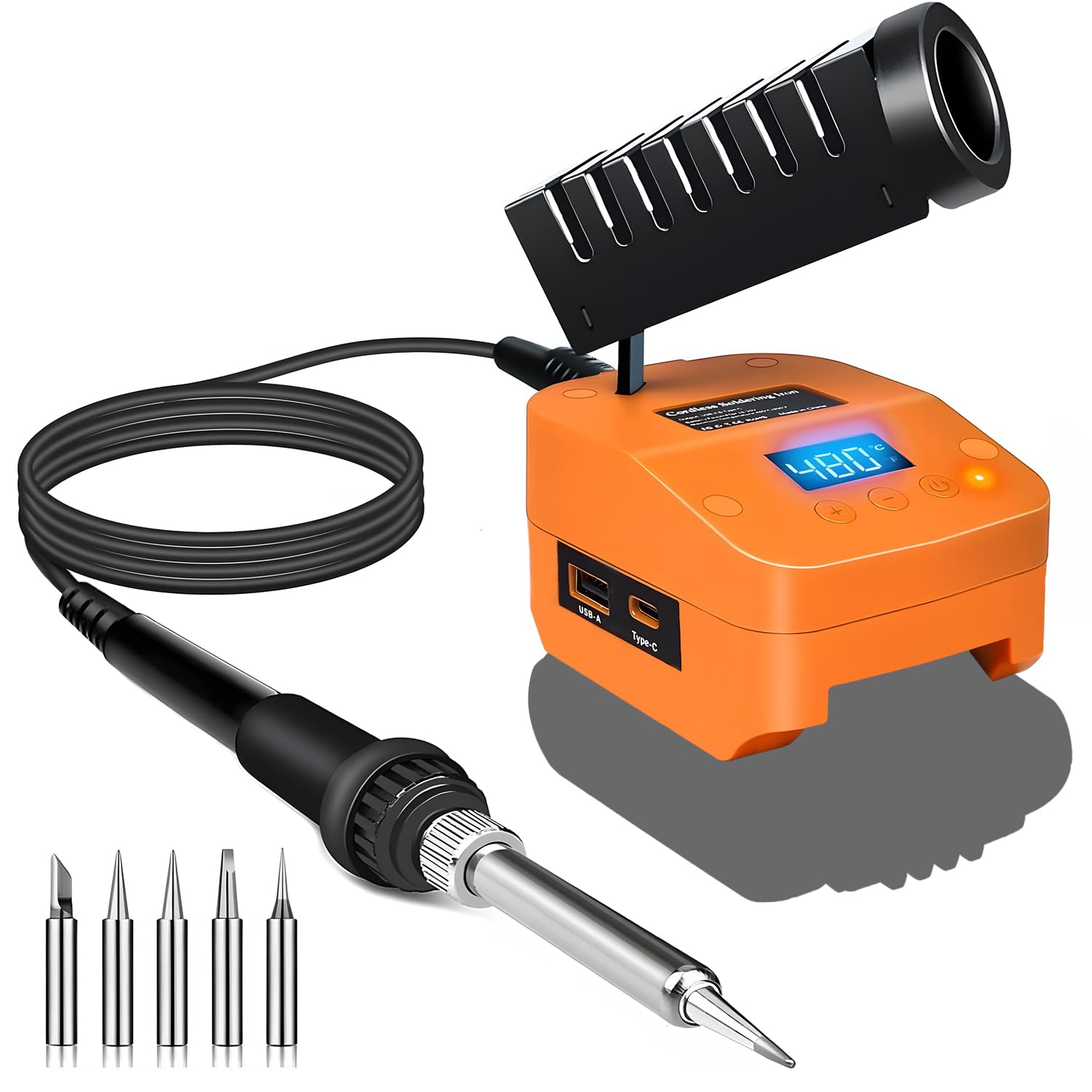 Wireless Soldering Iron for Worx 20 V Battery, Fast Heating Soldering Station with LED Digital Display, Mobility Soldering Iron with USB & Type-C for DIY, Device Repair, Wire Welding (Without Battery)