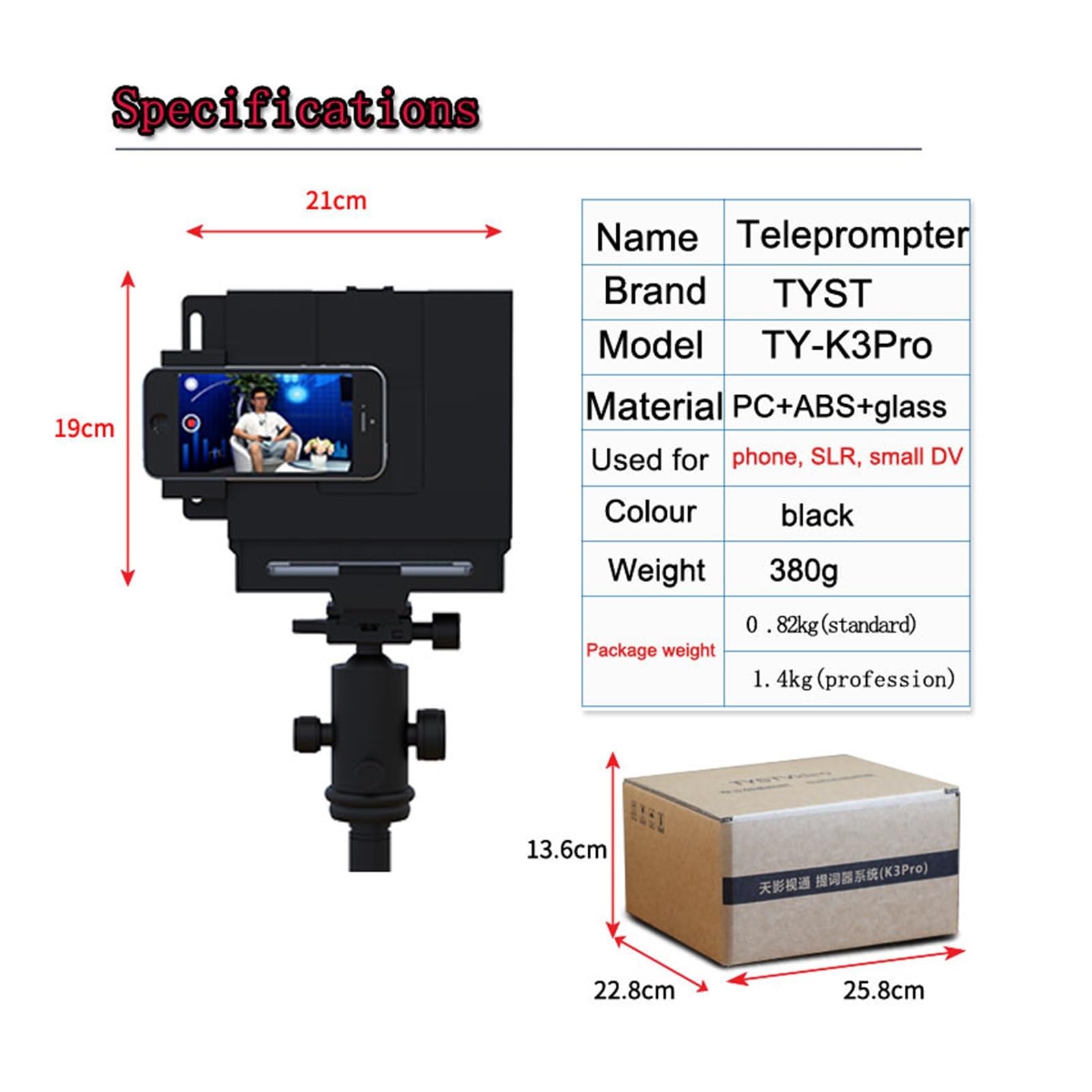 Teleprompter, Mini Video Teleprompter Ekran HD do smartfona Kamera DV(Professional)
