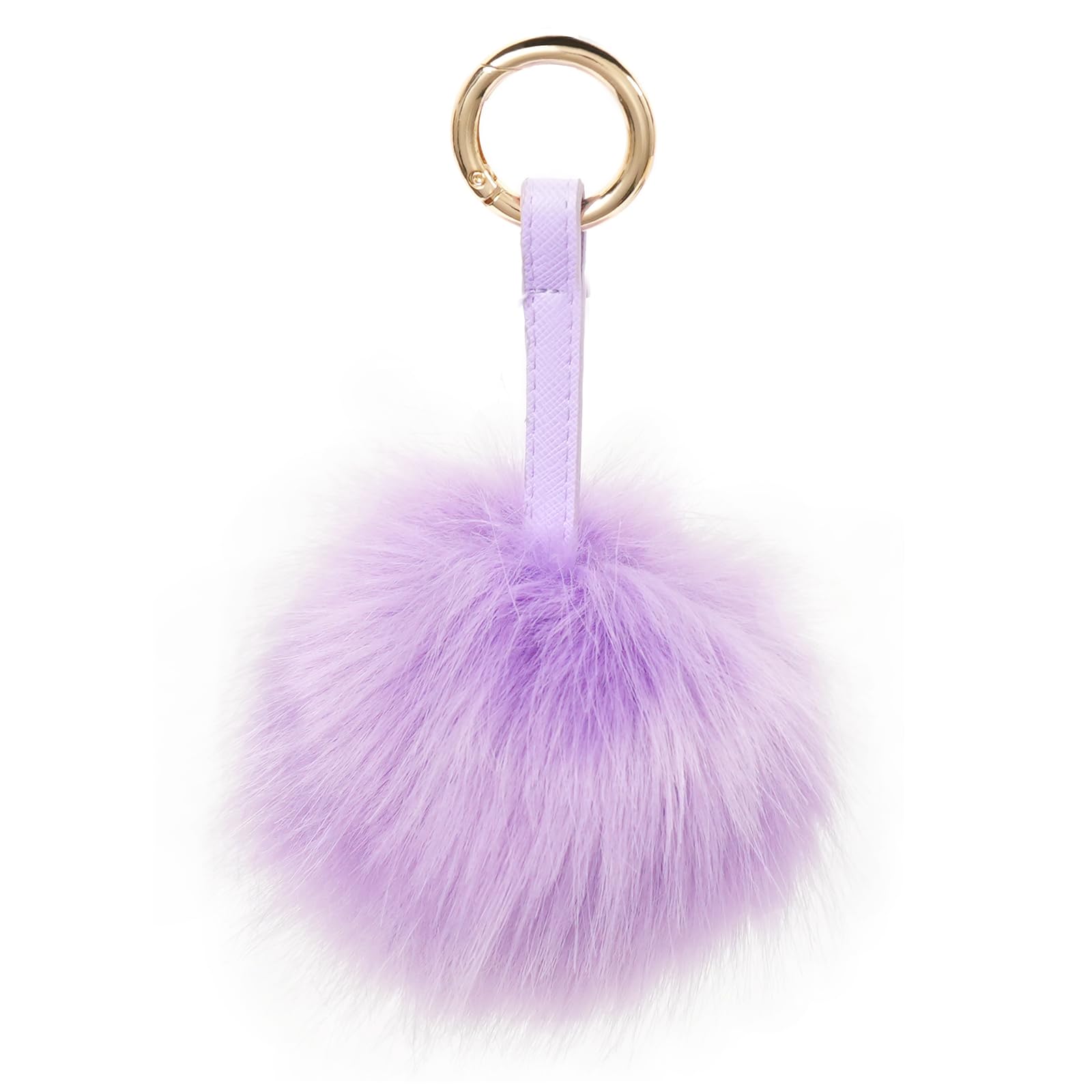 S.ROMZA Pom Pom Keychain Artificial Faux Fur Ball Keychains Fluffy Plush Keychain Pom Pom Bag Charm for Hand Bag Backpack Wallet Pendant Women's Key chain Decoration (Light Purple Purple)