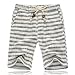 Mens Summer Casual Linen Drawstring Striped Beach Shorts,Grey/White,XXXXL