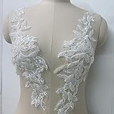 Beaded Flower Patches Sequin Applique lace Fabric Trim Motif Sewing Bridal Wedding Vintage 3D for Wedding Dress DIY Clothing Flower Applique (White), 17*5.5''