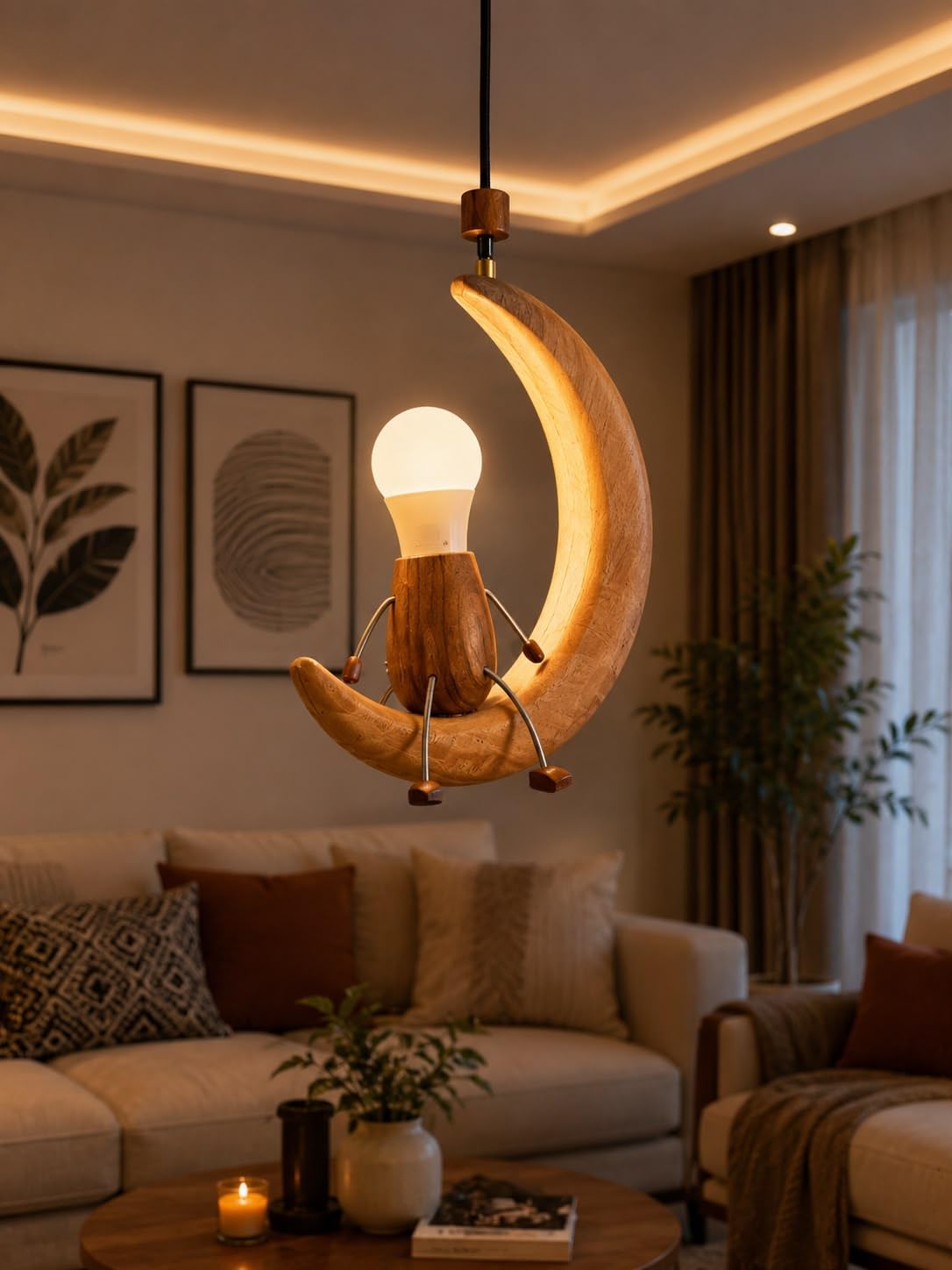 Celestial Crescent Wooden Pendant Light LAMP-image-22