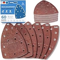 EffektWerk Delta-Schleifpapiere (60er-Pack, 11 Löcher), 105 x 152 mm, dreieckige Schleifpads für Mausschleifer, mehrere Körnungen (40, 60, 80, 120, 180, 240)