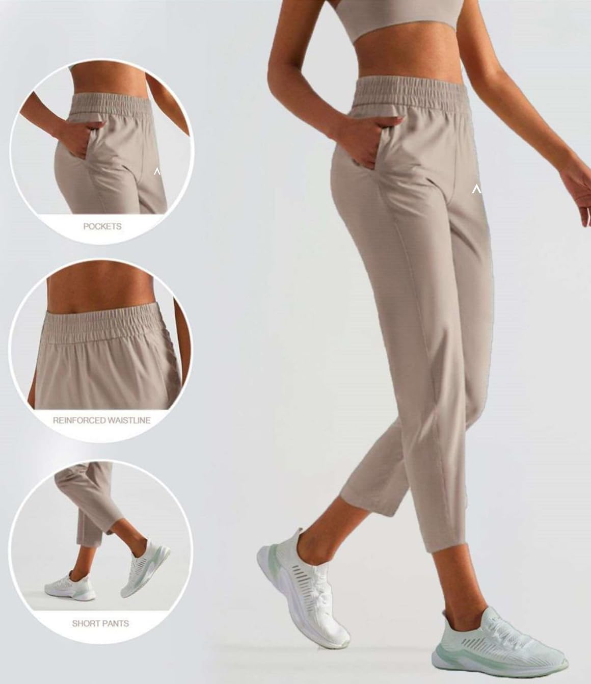 AEIKINISIS Women's Ankle Pants with Deep Pockets, 7/8 Length, Stretch Fabric, Workout and Outdoor Sports Quick Dry (Small, Khaki)