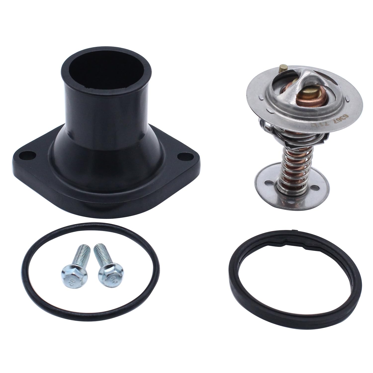 Photo 1 of 1 Set SHLPDFM Polished Aluminium Black Straight Up Water Neck & 160° Thermostat kit Compatible with Ls1, Ls2, Ls3, Ls7, Ls9, Lsa, L76, L92 Chevy (gm) Engines