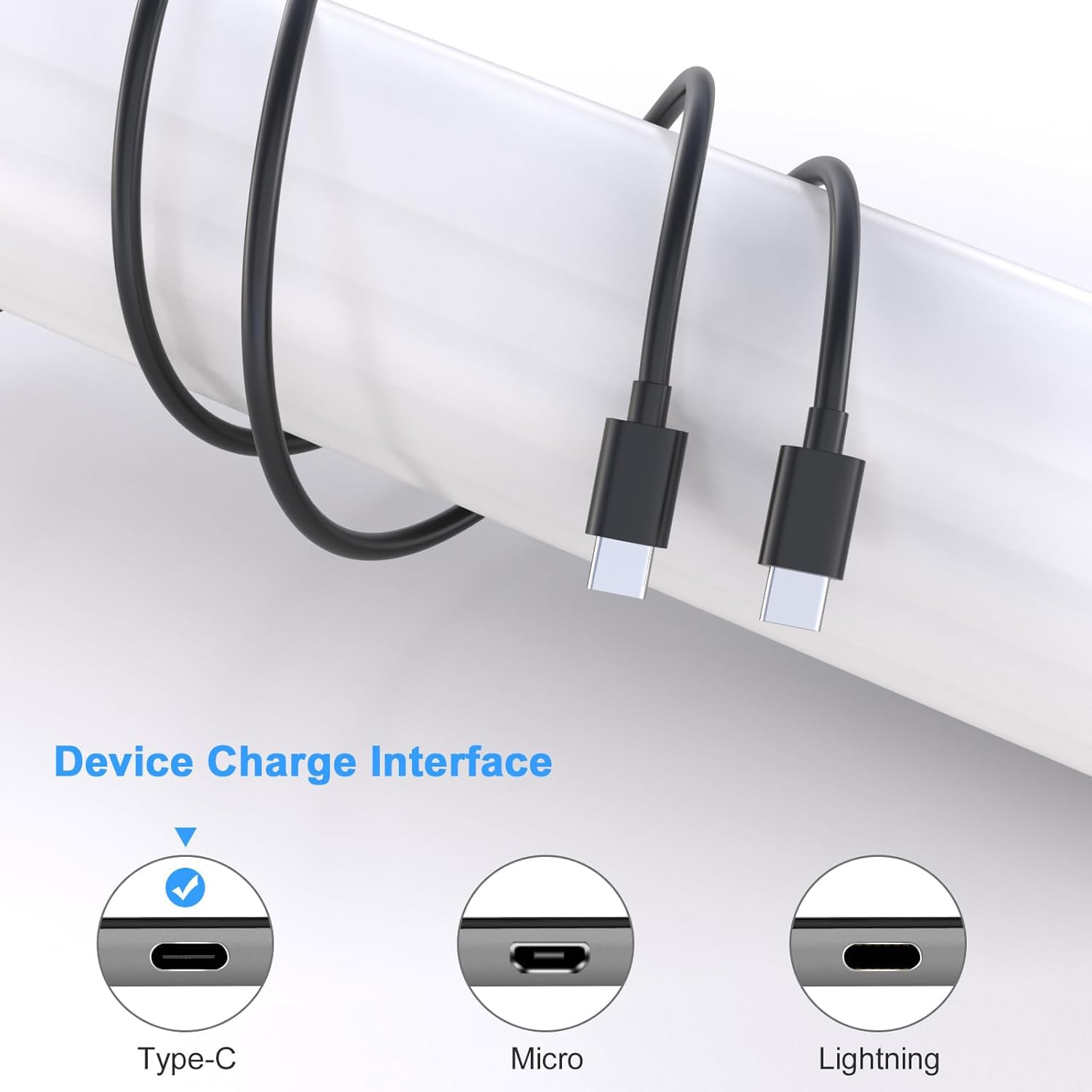 Cable USB C a USB C, cable trenzado de carga tipo C a tipo C, cable de carga rápida de 4 pies a USB C para Android/teléfono/Pad y más 【Paquete de 3】