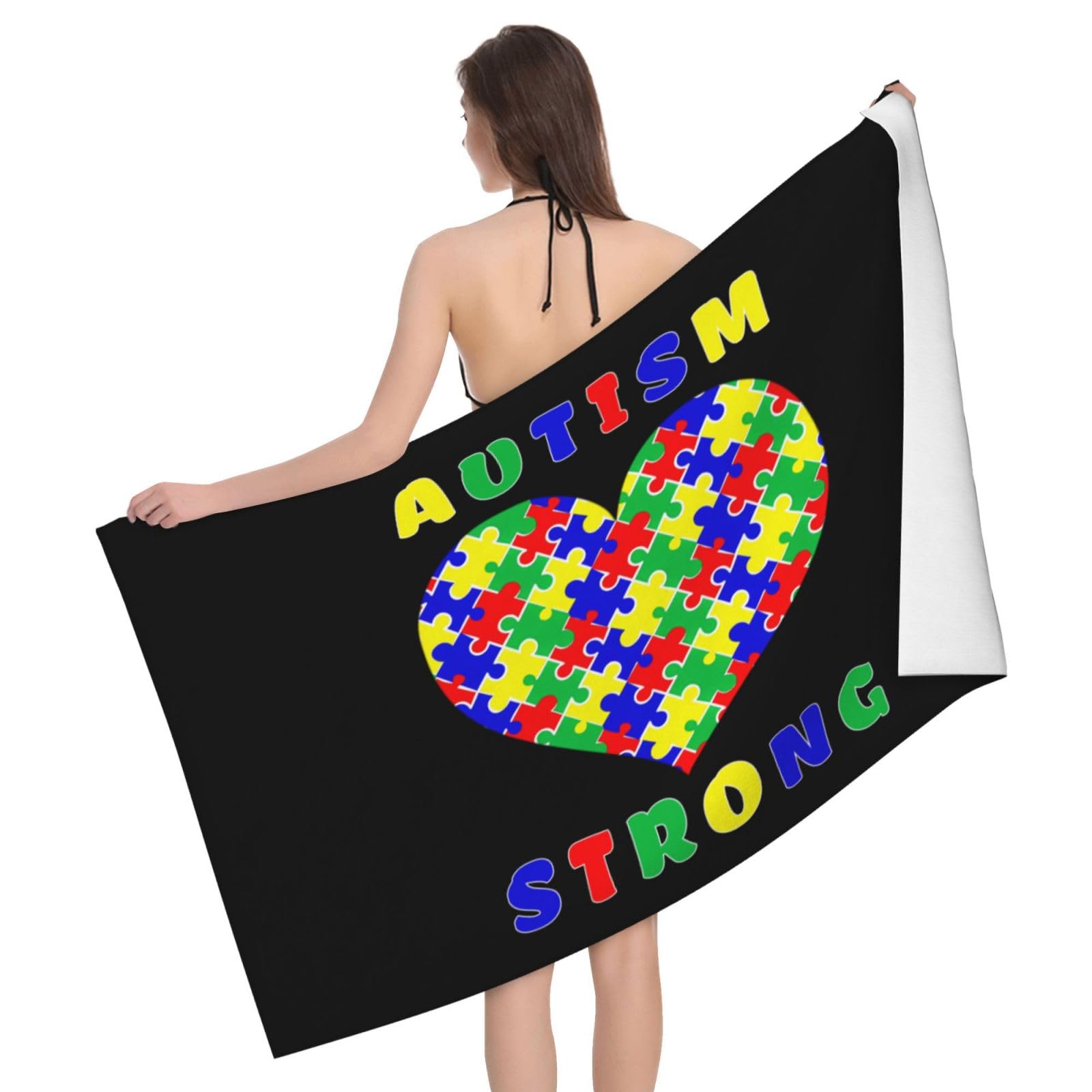 HLBSDM Microfiber Autism Strong Awareness Beach Towel Quick Dry Soft Sand Free Beach Towels for Pool Swim Beach Lightweight Thin Towels