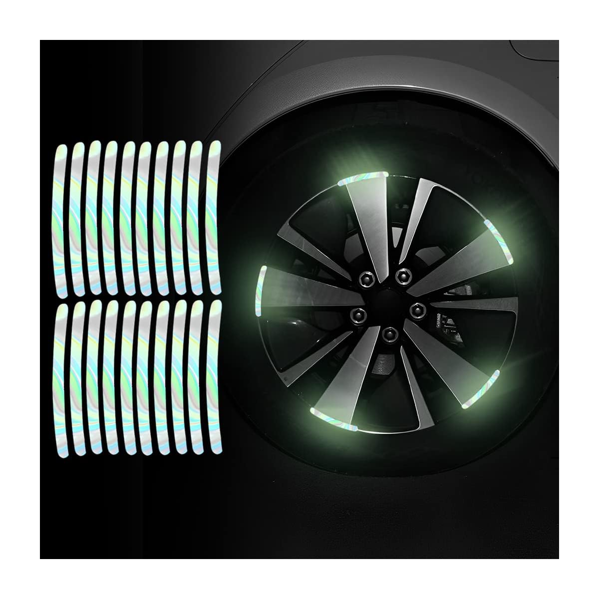 Woniyal 20 PCS Car Wheel Reflective Decorative Sticker for MG ZS HS 4 MG4 Mulan EP MG5 MG6 GS 5 6 GT, Tire Rim Safety Warning Strip Wheel Hub Decals Anti-Scratch Exterior