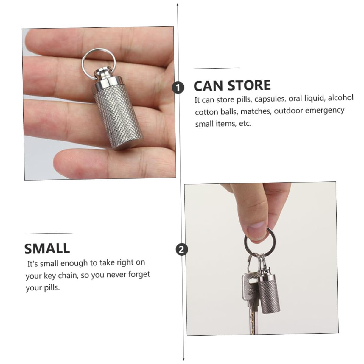 FOMIYES 2 Sätze Medizinflasche Schlüsselschäkel Tube Pillenhalter Schlüsselkarabiner Wasserdichte Tablettenfläschchen Notfall-tablettenhalter Tragbare Pillendosen Silver Metall 2 Stück * 2