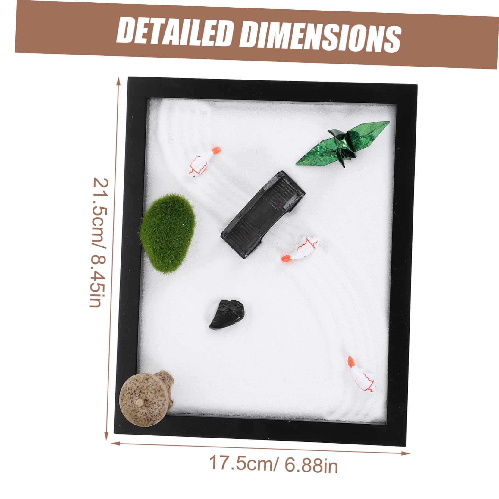 ORFOFE Mini Sandbox Zen Garden Play Kit Black Sand Table for Desktop with Rakes Rocks and Accessories for Meditation Home Decor and Relief