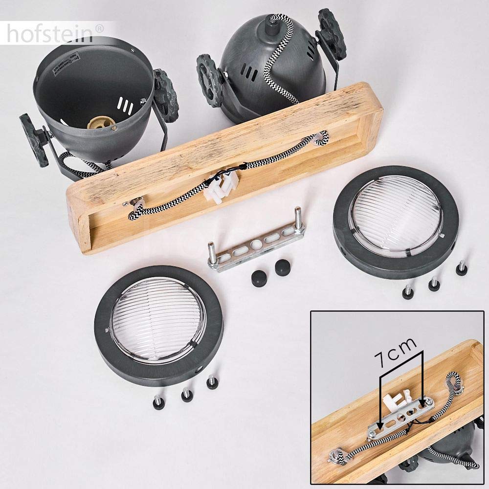 Plafonnier Berkeley En Métal Noir Et Bois, 4 Spots De Plafond Pivotants