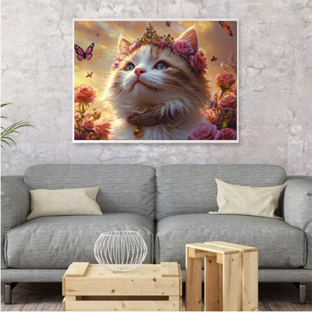 5D Diamond Painting Kit, Corona Gatto, DIY Dipinto di Diamanti per Adulti, Arte di Gemme Ricamate in Cristallo, Adatto Bambini Principianti, per l'Arredamento Della Casa Regalo 80x100cm YY6N-478