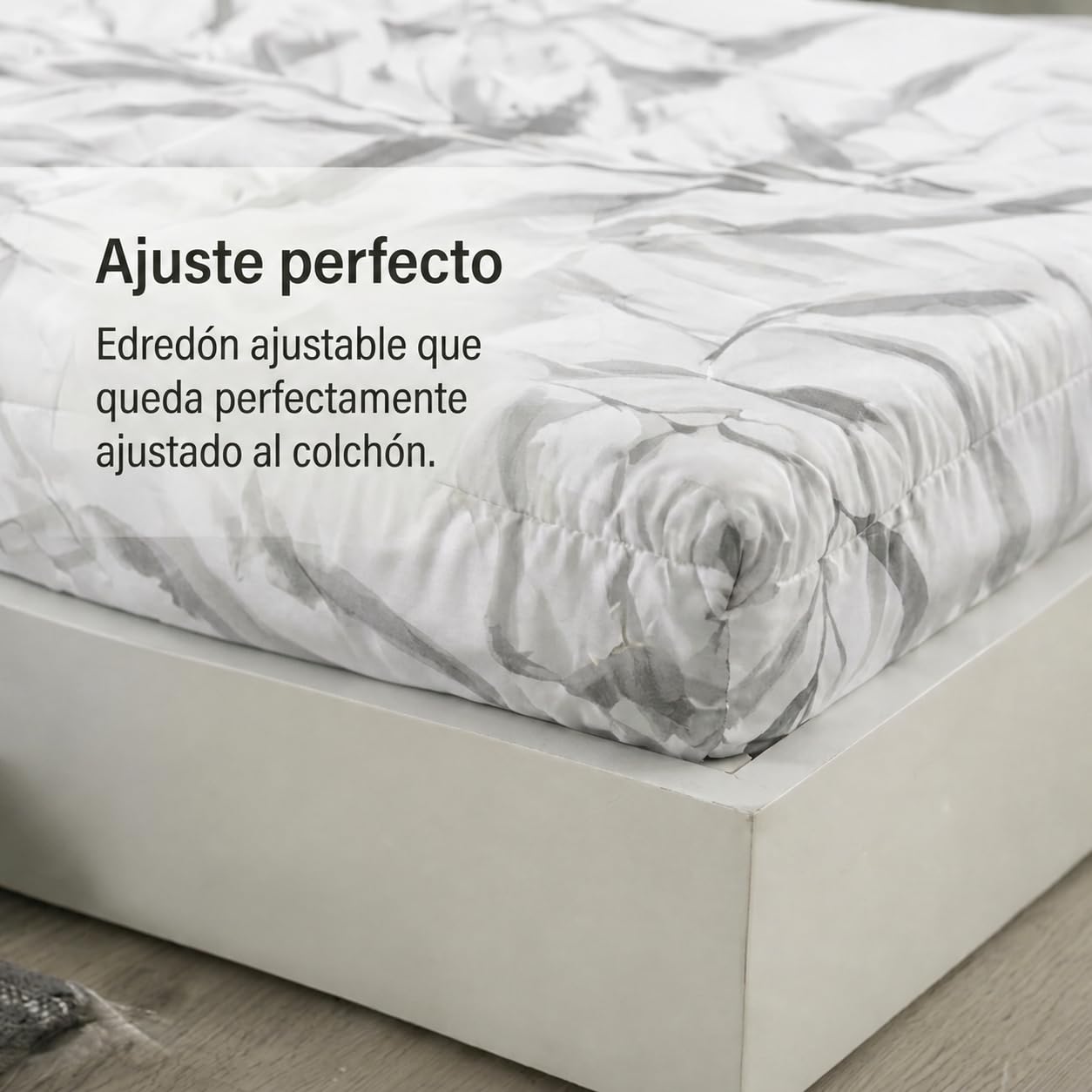 Lanovenanube Edredón Ajustable Bambu Gris Cama 120, 100% Microfibra 250g | Tacto melocotón y ajuste al colchón. Largo válido 190/200 cm. Estampado bambú, fabricado en España