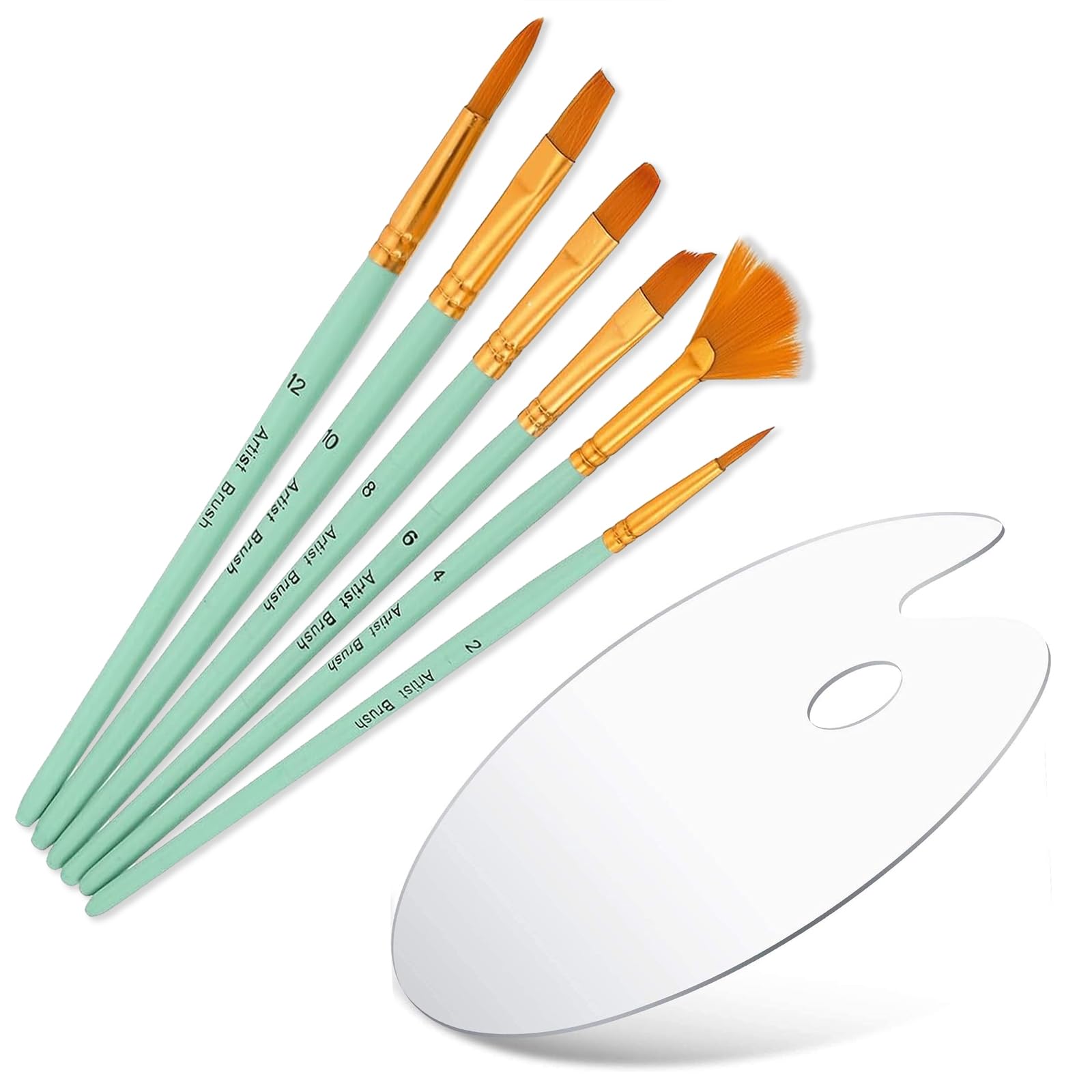 DHSWNNGAcrylic Paint Palette Oval Shaped Non-Stick Clear with 5 PCS Paint Brush Set Plastic Pallets for DIY Art Craft Painting (20 x 30 CM)