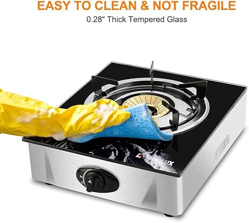 Miniatura 9 de Camplux Estufa de gas propano con 21,600BTU, estufa de propano de 3 quemadores, estufa de cocina de vidrio templado para acampar