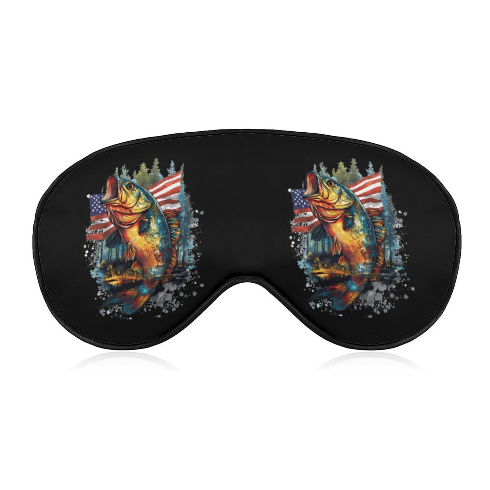 Bass Fish Flag U.S. Sleep Mask Eye Shade Cover Adjustable Strap for Travel Lunch Break Women Men