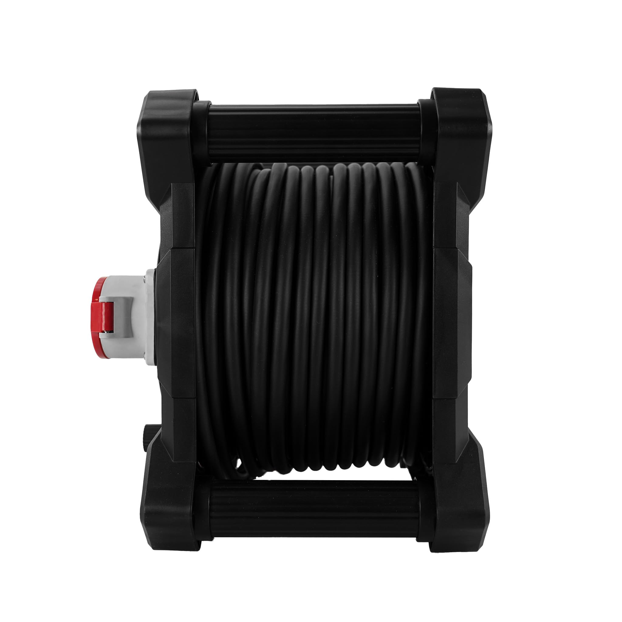 Kwadratowy przedłużacz bębna kablowego; 4 × CEE + zestyk ochronny; 2 × Schuko; IP44; 16A; 400V; H07RN‑F 5×2,5 mm²; 15-25 m; Schuko; czarny (długość 15 metrów)