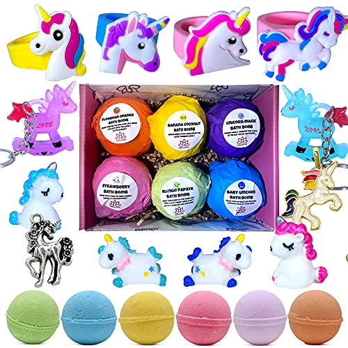Unicorn Bath Bombs Gift Set for Kids with Surprises Toys Inside â€“ Organic and Safe Bath Bombs with Unicorn Toys â€“ Fresh Fruity Scents - Multicolored Fizz and Bubble Bath Bomb Set for Girls