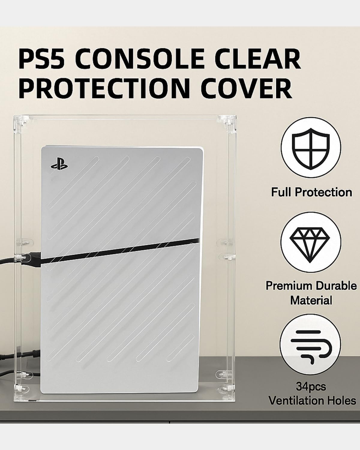 Clear Acrylic Protective Cover for PS5 Console,Transparent Lucite Case Compatible with Sony PlayStation 5 Pro/Slim/Disc/Digital,Simple Self-Assembly Vertical Protection Box(12"L x 5.7"W x 16.3"H)