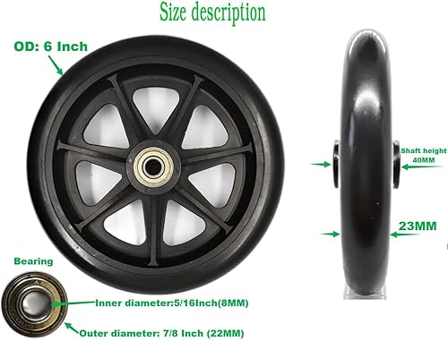 Miniatura 4 de Reemplazo de rueda sólida de 6 pulgadas para sillas de ruedas, rodillos, andadores, rueda trasera de repuesto de andador de 6 pulgadas, modelos