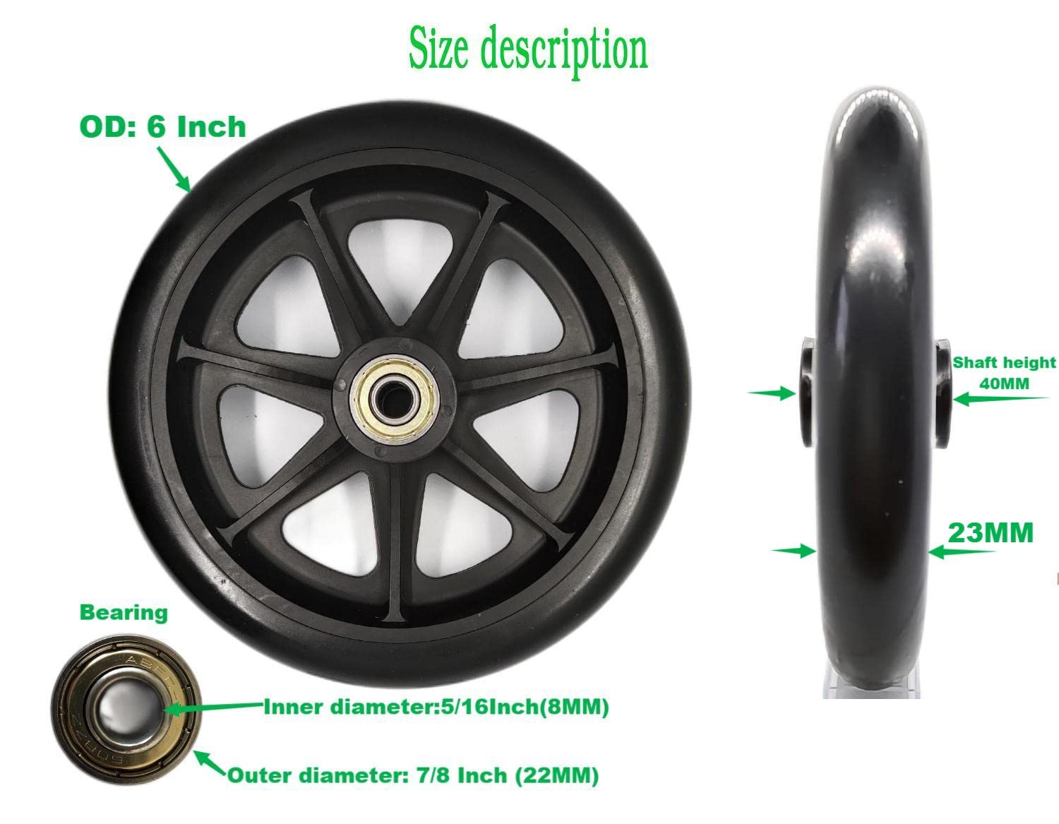 Reemplazo de rueda sólida de 6 pulgadas para sillas de ruedas, rodillos, andadores, rueda trasera de repuesto de andador de 6 pulgadas, modelos aplicables: FGA33677000, MDS808200F3B, 4250-CB, 4350-BW, 4
