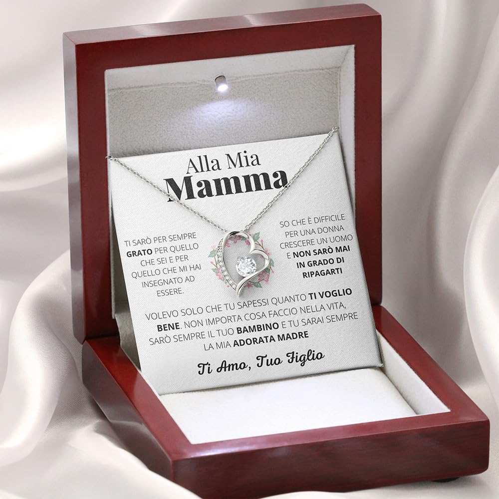 Luna Jewel Idea Regalo Mamma Collana Oro o Argento, con Cofanetto LED e Messaggio, Ciondolo Donna, Gioielli, per lei, Idee Compleanno, Madre, Festa della Mamma