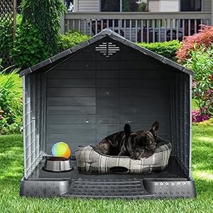 Yitahome 345 Large Plastic Dog House Outdoor Indoor Doghouse Puppy Shelter Water Resistant Easy Assembly Sturdy Dog Kennel with Air Vents and Elevated Floor 345l31w32h Black+gray Cucciolini Doodles Yitahome 34 5 large plastic dog house outdoor indoor doghouse puppy shelter water resistant easy assembly sturdy dog kennel with air vents and elevated floor 34 5l31w32h black+gray cucciolini doodles