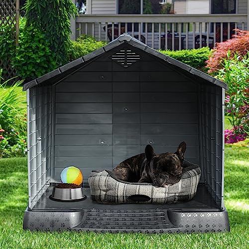 Yitahome 345 Large Plastic Dog House Outdoor Indoor Doghouse Puppy Shelter Water Resistant Easy Assembly Sturdy Dog Kennel with Air Vents and Elevated Floor 345l31w32h Black+gray Cucciolini Doodles Yitahome 34 5 large plastic dog house outdoor indoor doghouse puppy shelter water resistant easy assembly sturdy dog kennel with air vents and elevated floor 34 5l31w32h black+gray cucciolini doodles