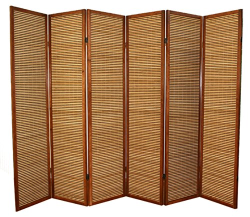 PEGANE Paravent Bois et Bambou Brun - 6 Pans