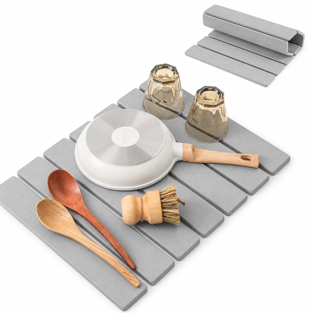 Volminex Stone Dish Drying Mat, Absorbent Draining Mats, LightGrey, 60×40cm