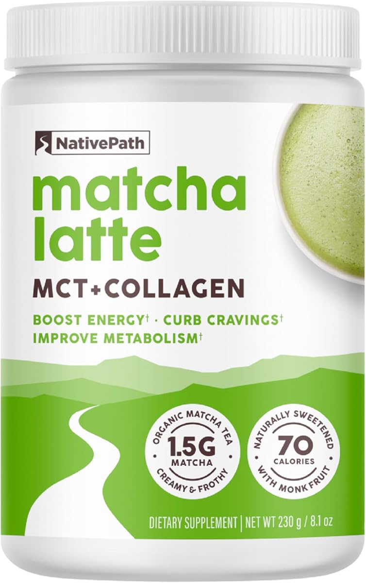 NativePath NativePath Collagen Peptides - Hydrolyzed Type 1 & 3 Collagen. Keto & Paleo Grass-Fed Protein Powder for Hair, Skin, Nails, Bones, Joints, Digestion and More - No Gluten or Dairy (Matcha Latte, 230g) supplement bottle