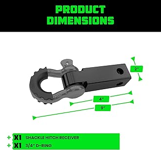 Rhino USA Shackle Hitch Receiver (Fits 2" Receivers) Best Towing Accessories for Trucks, Jeep, Toyota & More - Connect Your Rhino Tow Strap for Vehicle Recovery, Mounts to 2" Receiver Hitches (Gray)