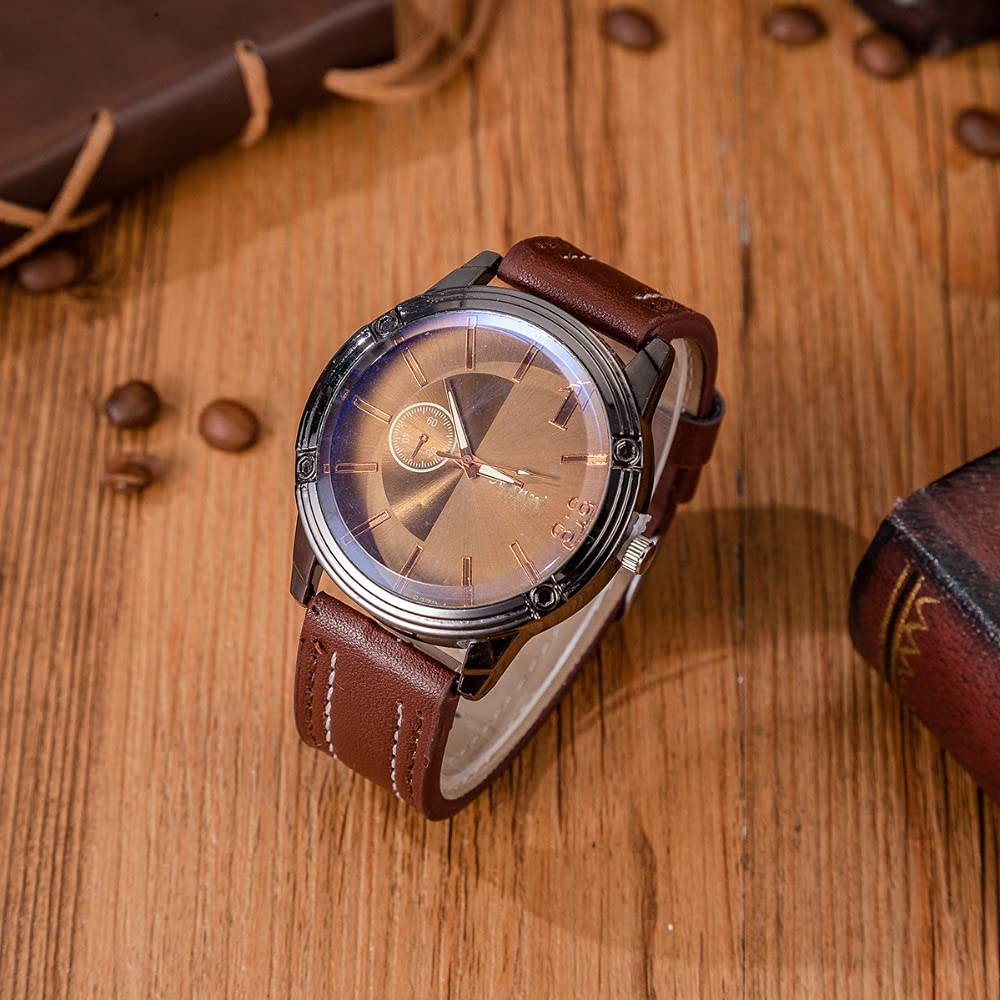 HMTE 6 Pezzi/Set Set Regalo Boutique da Uomo Nero Marrone Orologio al Quarzo Occhiali Cintura Portafoglio Portachiavi Penna a Sfera Vestito con Scatola di Regali
