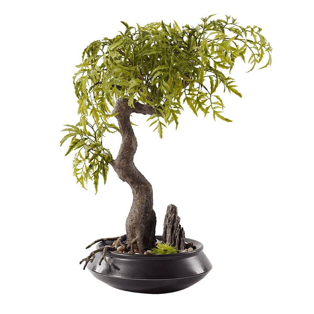 GLJTUO Artificial Trees Artificial Plant Bonsai Artificial Green Maple Tree Simulation Tree Home Living Room Office Decoration Natural Pebbles Black Ceramic Flower Pots Simulate