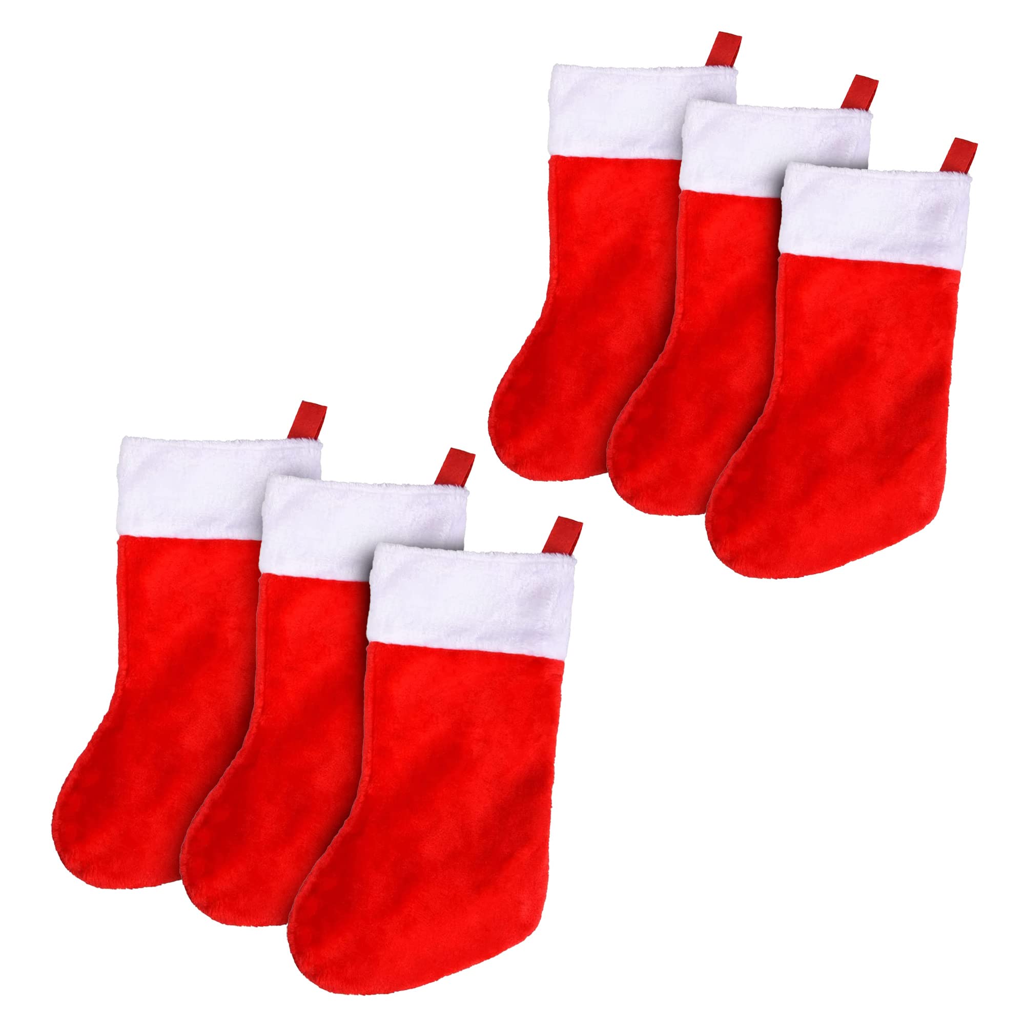 JAMES Red Velvet Stockings With Felt Backing, Hanging Loop & Foor Trim Ideal For Christmas Decoration & Gift Storage | Xmas Stockings | Christmas Stockings (Red -6Pcs)
