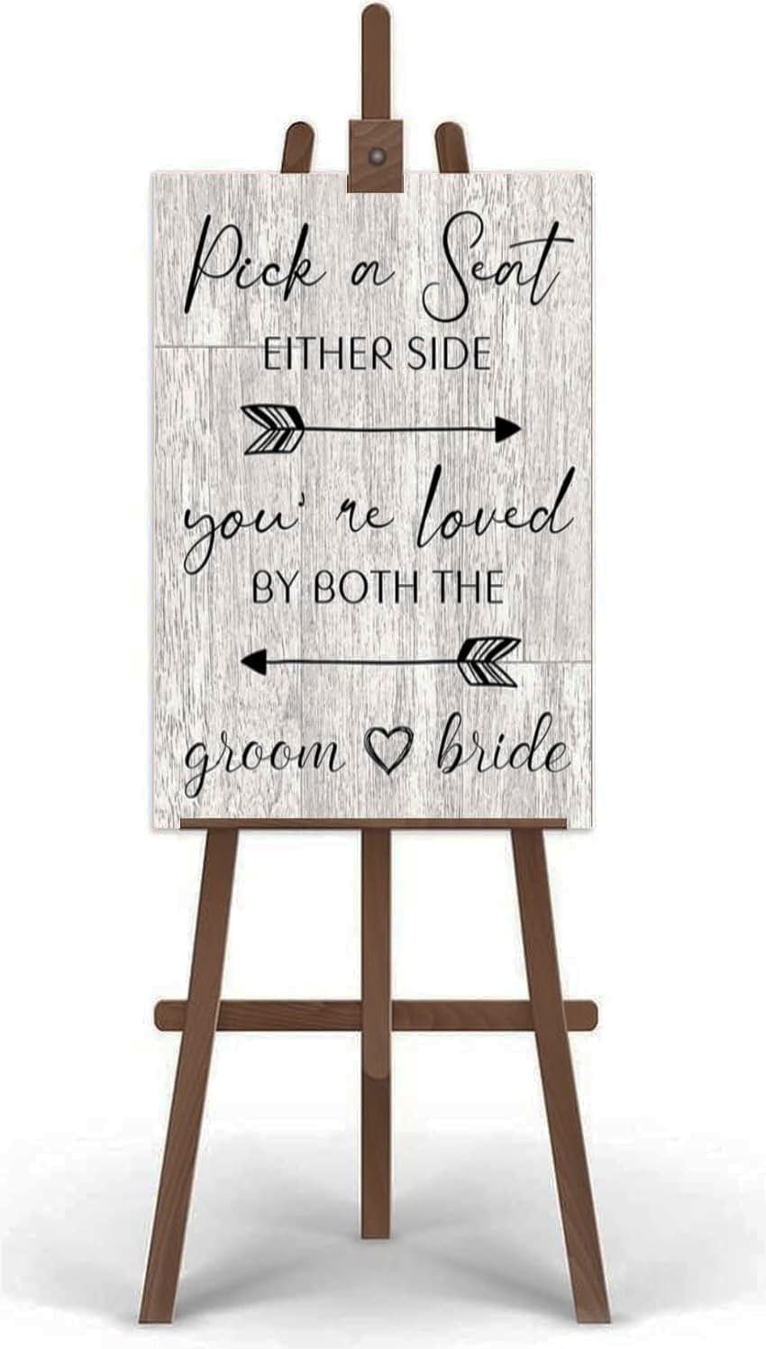 Eletina Rustic Wooden Sign - Pick A Seat Not A Side Wedding Decor for Kitchen, Cafe, Pub, Wall Art - Country Style Gift 18x12 INCH