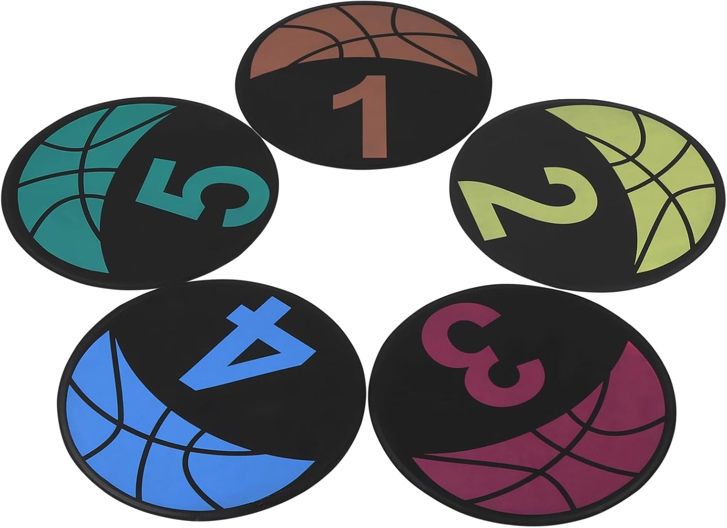 10 PCS Basketball Spot Markers, Multi-Colored Anti-Slip Sports Training Markers, 9 Inches Basketball Training Markers, Round Flat Floor Markers with Number Dots for Teaching & Training
