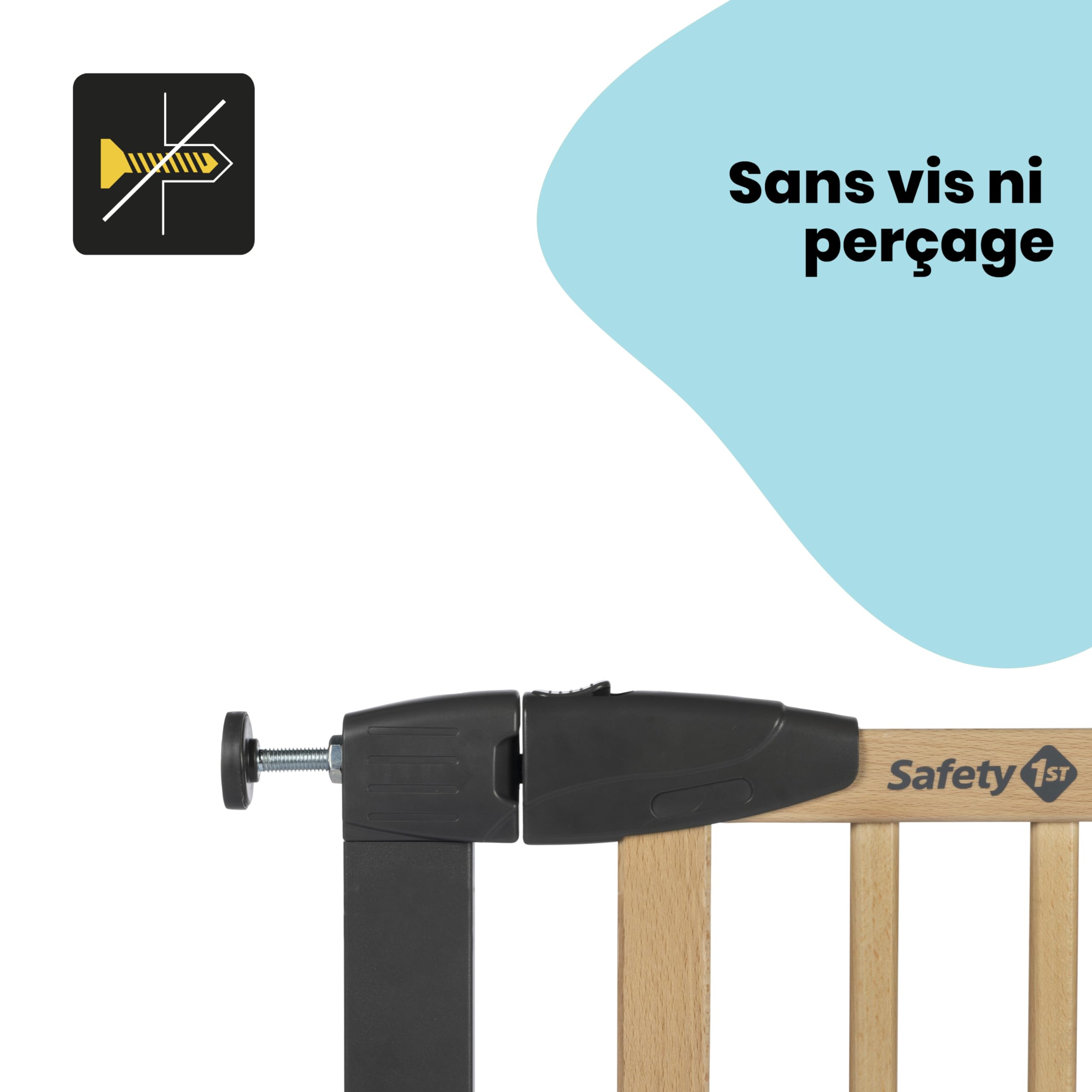 Safety 1st Simply Close Barrière de sécurité Enfant Bois, à Pression, 73-80 cm (Max. 94cm), sans vis ni perçage, Ouverture d'une Main, Double Verrouillage, barrière escalier Enfant, Bois et Graphite