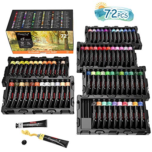 Magicfly Pintura Gouache Profesional, 72 colores 12 ML Pintura Gouache Líquida Numerados No tóxica Apto para Lienzo de Acuarela Papel de Bocetos, para Principiantes, Profesionales