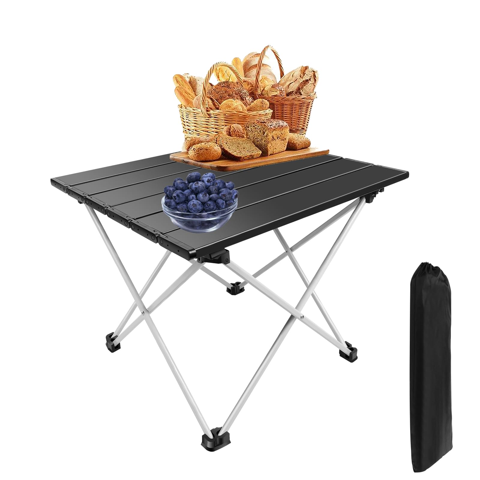 EFAN Portable Camping Table - 40x35x32cm, Lightweight Folding Table with Carry Bag, Aluminum Sturdy Picnic Table for Outdoor, Cooking, Beach, Hiking, Fishing, Black