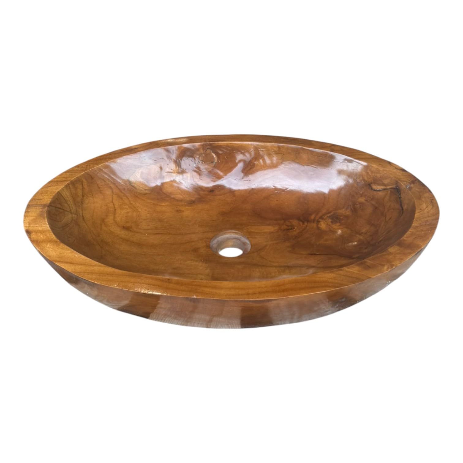 Lavabo en teck ovale 30x25 / 40x30 / 60x40 cm – Vasque à poser en bois pour salle de bain ou WC – Surface lisse – Produit naturel – Vasque décorative en bois massif (60x40cm)
