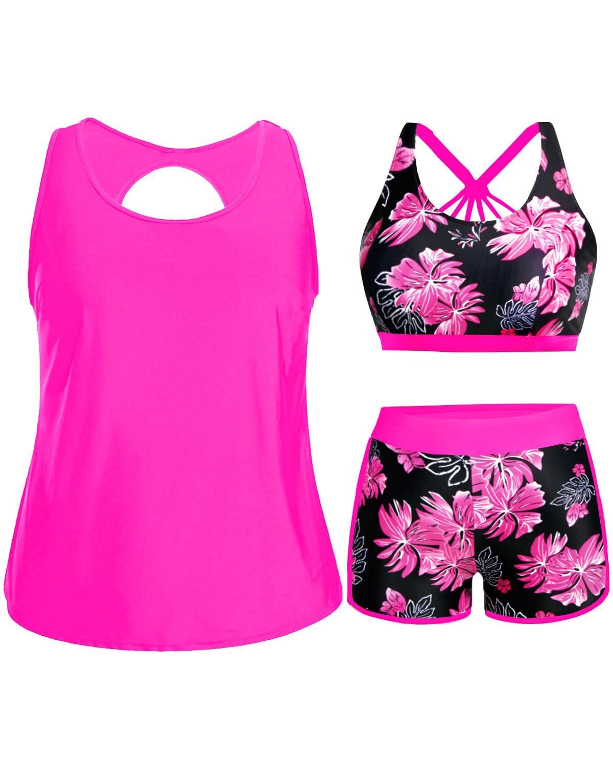 Holipick Women Plus Size Swimsuits - Athletic 3 Piece Tankini with Shorts