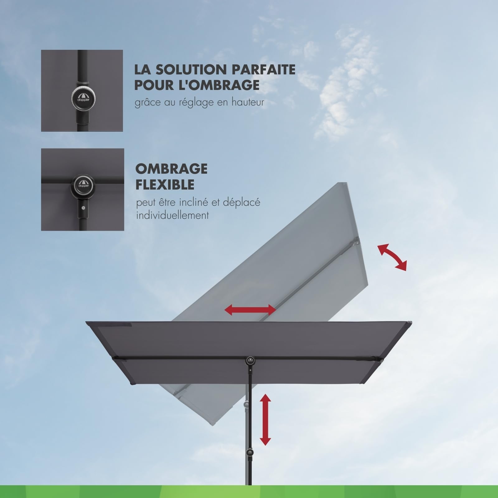 Doppler Pare-soleil pour balcon I 170x130cm I Protection solaire pour balcon & terrasse I Protection visuelle flexible I Parasol rectangulaire & pivotant I Parasol de jardin pour balcon