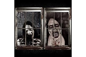 Watayo 2 Pcs Halloween Window Cover Poster- Scary Halloween Female Ghost Curtain-...
