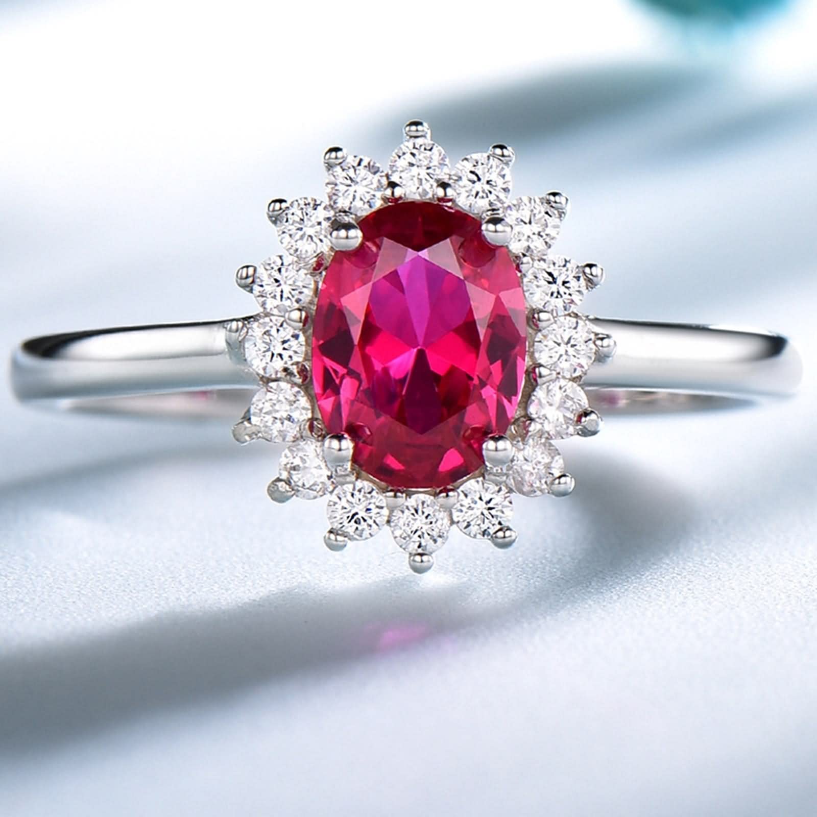 WXKAGF Verlobungsringe, gestapelte Ringe für Damen, Elegante Blumenform, ovaler Zirkonia, Silber, Rot, Sterlingsilber, Größe L 1/2