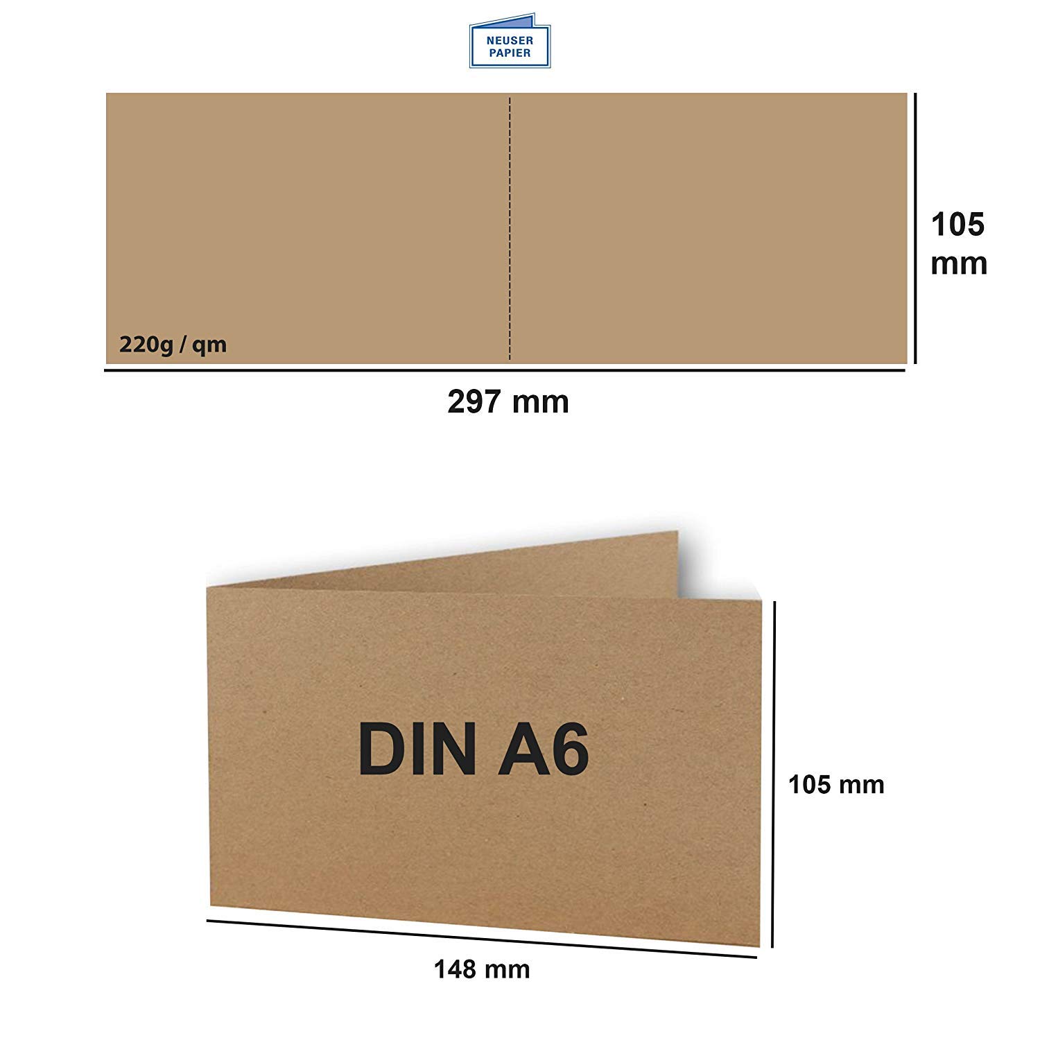 DIN A6 folded cards, landscape, colourful, happy, invitations - Menu cards - Blank, 30-Sand brown kraft paper, 25 cards - Image 3